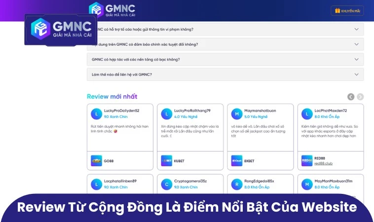 Review từ cộng đồng là điểm nổi bật của website